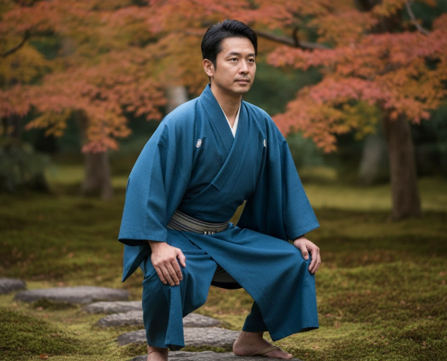 着物 しゃがむ 男